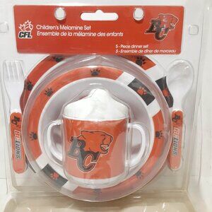 🏈 BC Lions 5 Pc Dish Set Plate Bowl Cup Fork Spoon CFL Football Melamine NEW